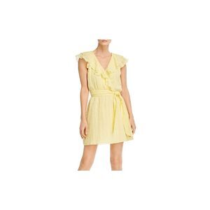 NWT PARKER Womens Yellow Cap Sleeve V Neck Short Faux Wrap Dress Size: S